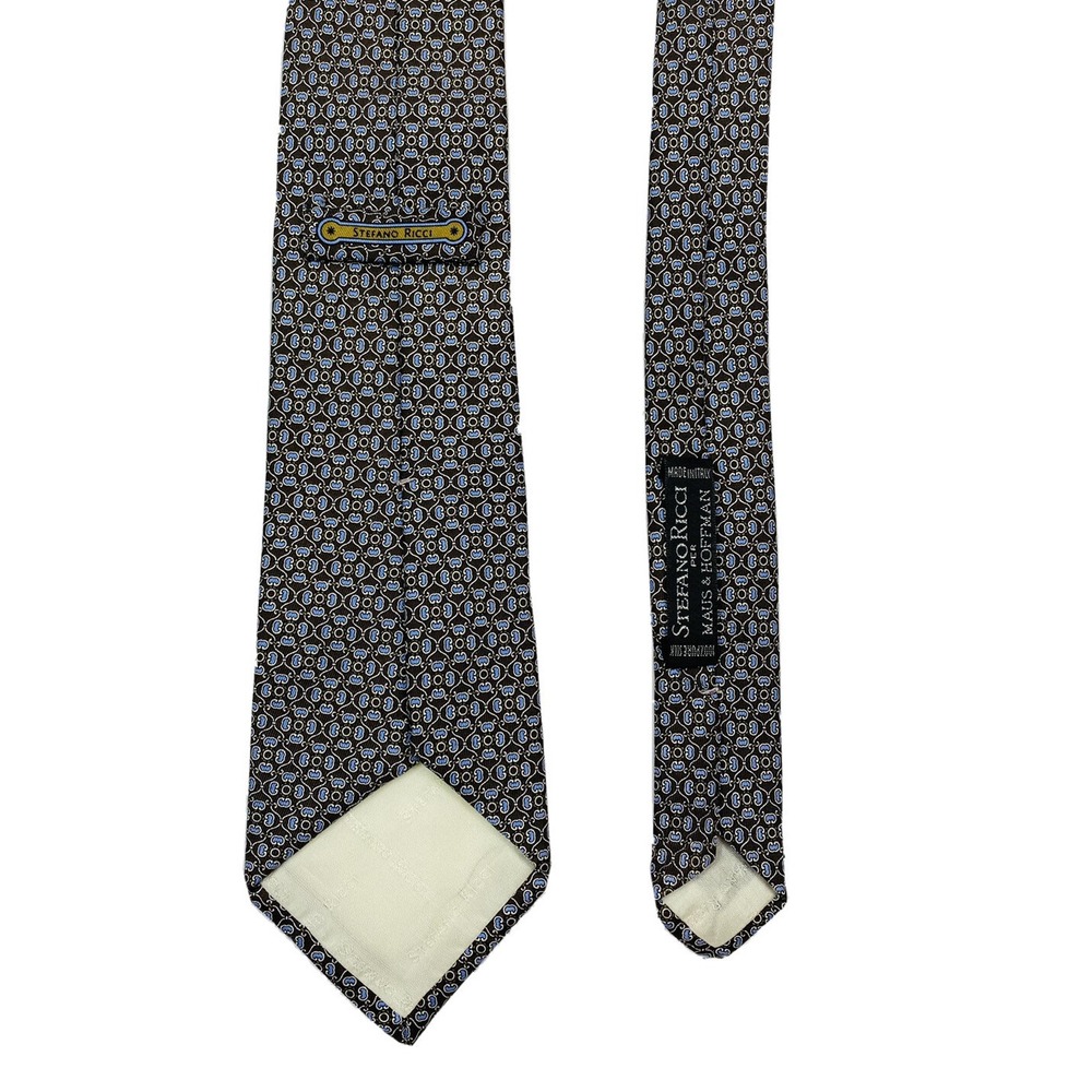 Stefano Ricci Brown Blue Gray Geometric Patterned Mens Tie 3.5 in Width